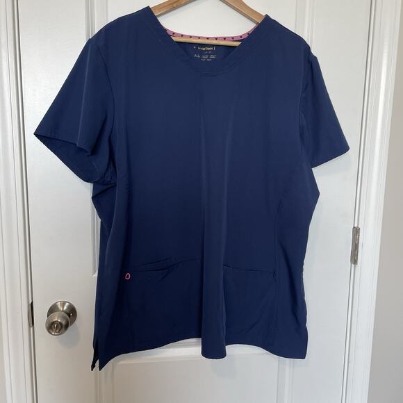 HeartSoul Women's Navy Scrub Top 2X Plus Size Medical Uniform V Neck Pockets - Picture 1 of 6